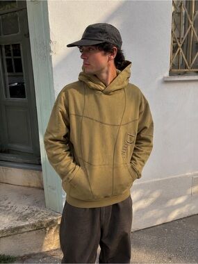 Dime Heavyweight Cotton Hoodie Tan Embroidered Logo Oversized L Skate Y2K Soft